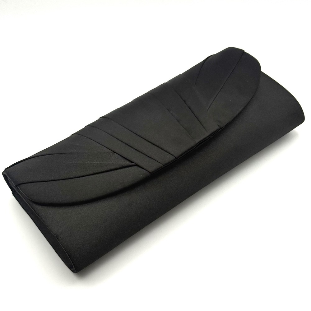 Gunne Sax Jessica McClintock Black Satin Pleated Evening Clutch Braided Strap